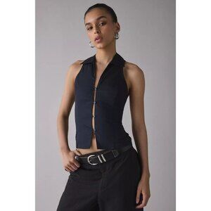 NWT Urban Outfitters Party Girl Sleeveless Button-Down Vest – Black Shirt Size S